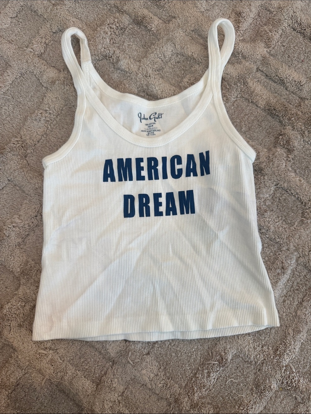 Brandy Melville White "American Dream" Ribbed Crop Tank